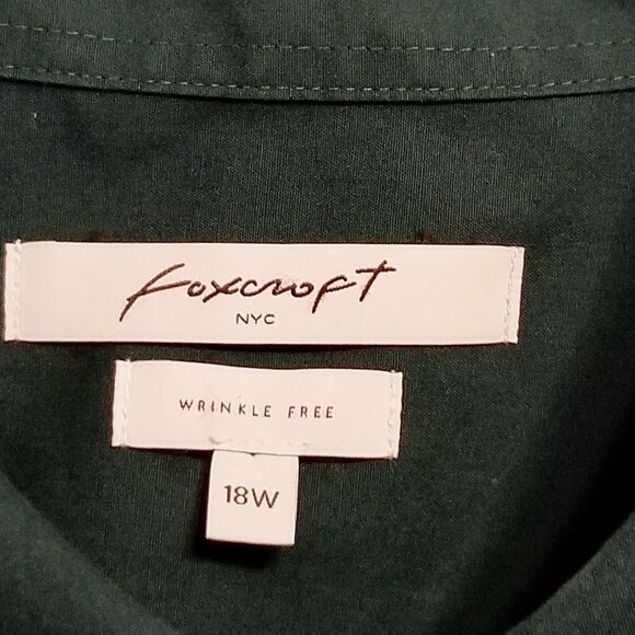 FOXCROFT 18W Top Blouse Button Front Shirt Green Wrinkle Free 3/4 Sleeve Classic - Picture 5 of 9